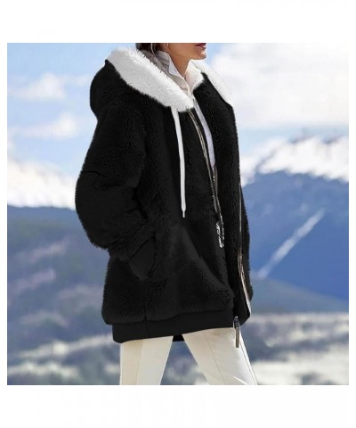 Womens Winter Coats,Women'S Solid Teddy Fleece Jacket Zip Up Hooded Sherpa Fuzzy Coats Plush Outwear With Pockets 1-black $13...