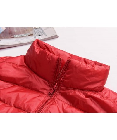 Womens Packable Down Puffer Jacket Lightweight Padded with Hood/Stand Collar/Vest Vest- Rose Red $19.19 Jackets