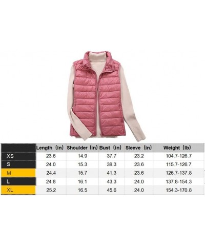 Womens Packable Down Puffer Jacket Lightweight Padded with Hood/Stand Collar/Vest Vest- Rose Red $19.19 Jackets