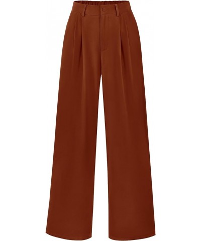 Women's Casual Summer Work Pants High Waisted Palazzo Pant Flowy Wide Leg Trousers with Pockets Brown $15.58 Pants