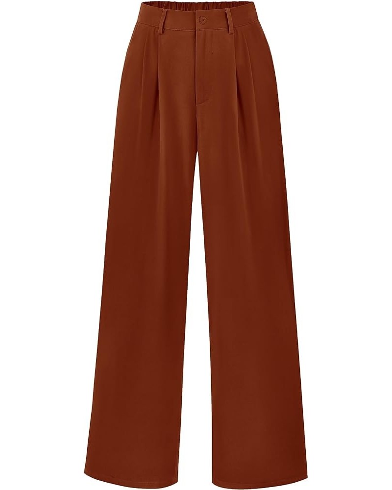 Women's Casual Summer Work Pants High Waisted Palazzo Pant Flowy Wide Leg Trousers with Pockets Brown $15.58 Pants