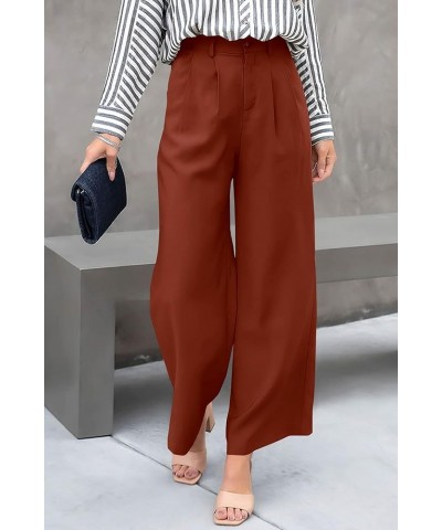 Women's Casual Summer Work Pants High Waisted Palazzo Pant Flowy Wide Leg Trousers with Pockets Brown $15.58 Pants