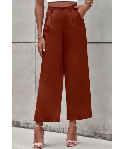 Women's Casual Summer Work Pants High Waisted Palazzo Pant Flowy Wide Leg Trousers with Pockets Brown $15.58 Pants