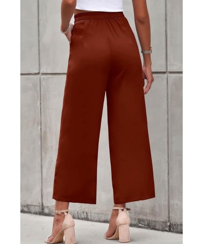 Women's Casual Summer Work Pants High Waisted Palazzo Pant Flowy Wide Leg Trousers with Pockets Brown $15.58 Pants