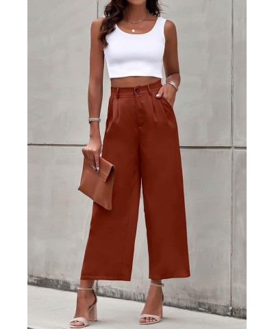 Women's Casual Summer Work Pants High Waisted Palazzo Pant Flowy Wide Leg Trousers with Pockets Brown $15.58 Pants