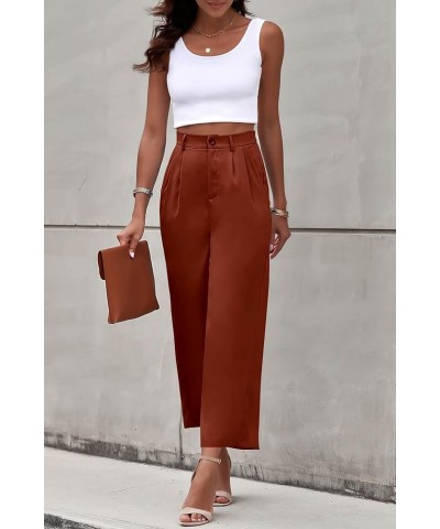 Women's Casual Summer Work Pants High Waisted Palazzo Pant Flowy Wide Leg Trousers with Pockets Brown $15.58 Pants