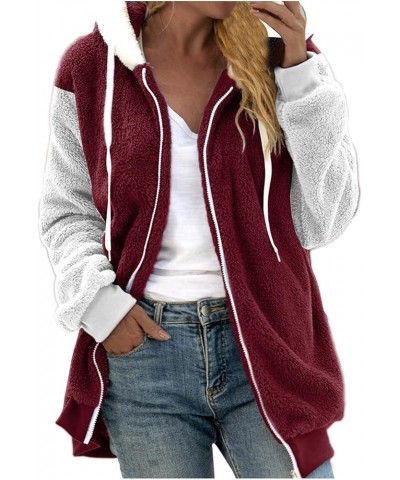 Womens Long Coat Sherpa Jacket for Women Winter Long Sleeve Full Zip Hoodies Oversized Fuzzy Fleece Teddy Coats 06-wine $18.8...