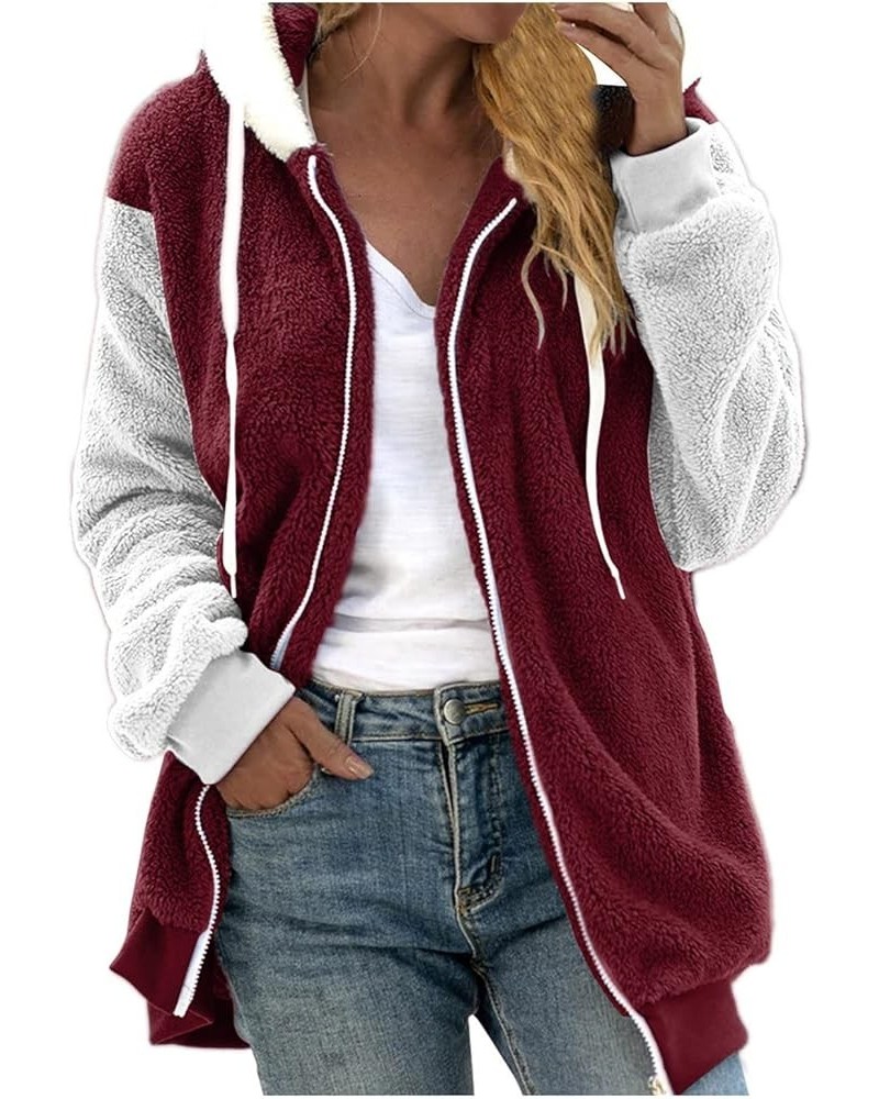 Womens Long Coat Sherpa Jacket for Women Winter Long Sleeve Full Zip Hoodies Oversized Fuzzy Fleece Teddy Coats 06-wine $18.8...