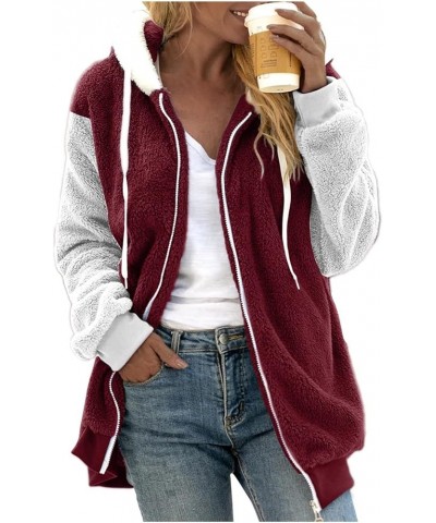 Womens Long Coat Sherpa Jacket for Women Winter Long Sleeve Full Zip Hoodies Oversized Fuzzy Fleece Teddy Coats 06-wine $18.8...