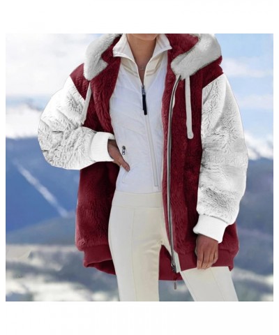 Womens Long Coat Sherpa Jacket for Women Winter Long Sleeve Full Zip Hoodies Oversized Fuzzy Fleece Teddy Coats 06-wine $18.8...