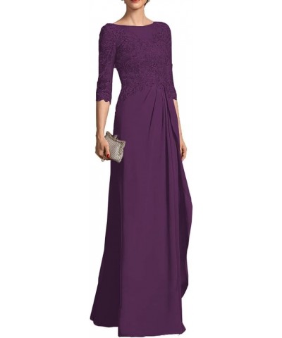 Mother of The Bride Dress 3/4 Sleeve Chiffon Laces Appliques Ruched Formal Evening Gowns Grape $34.78 Dresses