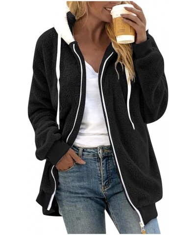 Womens Winter Coats,Women'S Solid Teddy Fleece Jacket Zip Up Hooded Sherpa Fuzzy Coats Plush Outwear With Pockets 1-black $13...