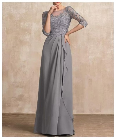 Mother of The Bride Dress 3/4 Sleeve Chiffon Laces Appliques Ruched Formal Evening Gowns Grape $34.78 Dresses