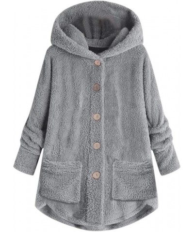 Winter Coats for Women,Plus Size Fleece Sherpa Jacket Thicken Warm Jacket Fashion Hooded Overcoat with Fur Hood 07❉❉gray $8.5...