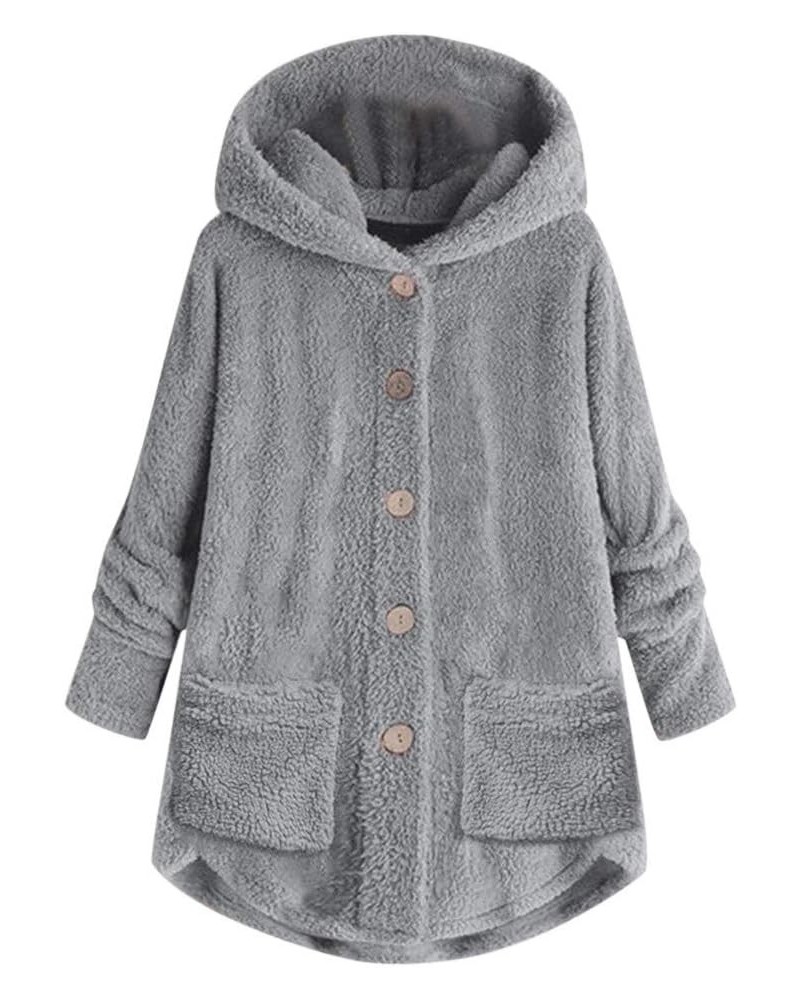 Winter Coats for Women,Plus Size Fleece Sherpa Jacket Thicken Warm Jacket Fashion Hooded Overcoat with Fur Hood 07❉❉gray $8.5...