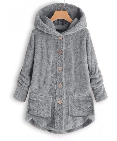 Winter Coats for Women,Plus Size Fleece Sherpa Jacket Thicken Warm Jacket Fashion Hooded Overcoat with Fur Hood 07❉❉gray $8.5...