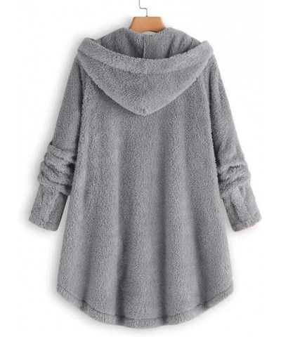 Winter Coats for Women,Plus Size Fleece Sherpa Jacket Thicken Warm Jacket Fashion Hooded Overcoat with Fur Hood 07❉❉gray $8.5...