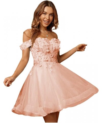 Off Shoulder Homecoming Dresses Short 3D Flowers Cocktail Dress for Teens Mini Prom Dress YJY106 Blush $35.39 Dresses