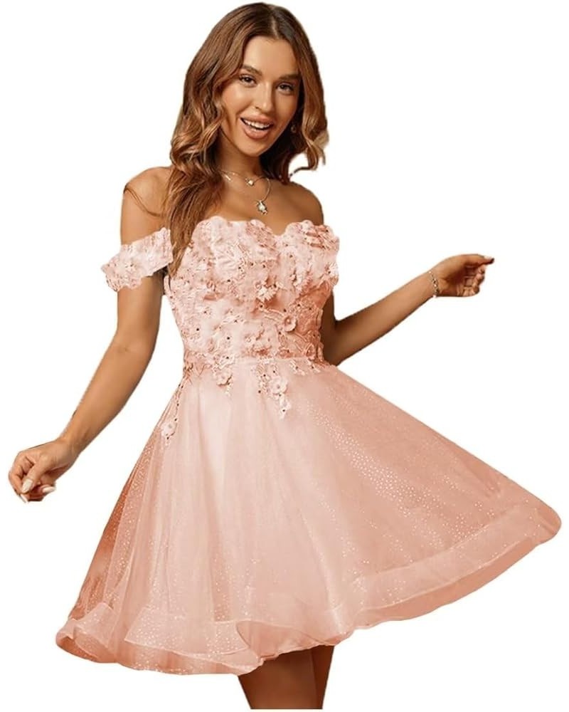 Off Shoulder Homecoming Dresses Short 3D Flowers Cocktail Dress for Teens Mini Prom Dress YJY106 Blush $35.39 Dresses