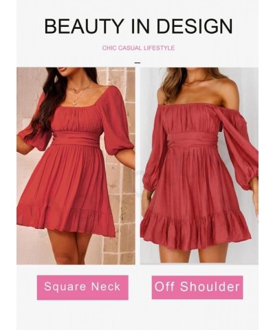 Womens Summer Dresses Square Neck Tie Back Lantern Sleeve Ruffle A-Line Casual Dress 4 Red $18.90 Dresses