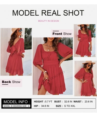 Womens Summer Dresses Square Neck Tie Back Lantern Sleeve Ruffle A-Line Casual Dress 4 Red $18.90 Dresses