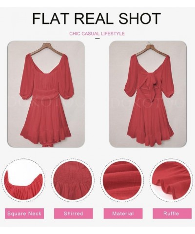 Womens Summer Dresses Square Neck Tie Back Lantern Sleeve Ruffle A-Line Casual Dress 4 Red $18.90 Dresses