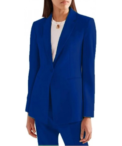 2 Pieces Business Women Suiting One Button Single-Breasted Elegant Outfits Dressy Professional Pantsuits for Ladies Royal Blu...