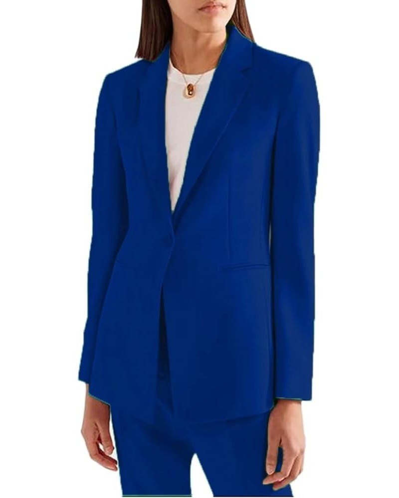 2 Pieces Business Women Suiting One Button Single-Breasted Elegant Outfits Dressy Professional Pantsuits for Ladies Royal Blu...