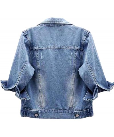 Women's 3/4 Sleeve Colored Cropped Denim Jacket Light Wash Short Jean Jacket Trucker Coat Light Blue $14.17 Jackets