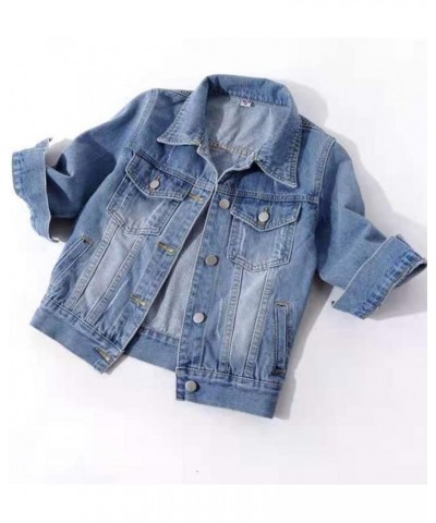 Women's 3/4 Sleeve Colored Cropped Denim Jacket Light Wash Short Jean Jacket Trucker Coat Light Blue $14.17 Jackets