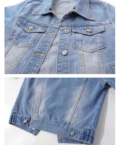 Women's 3/4 Sleeve Colored Cropped Denim Jacket Light Wash Short Jean Jacket Trucker Coat Light Blue $14.17 Jackets