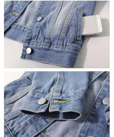 Women's 3/4 Sleeve Colored Cropped Denim Jacket Light Wash Short Jean Jacket Trucker Coat Light Blue $14.17 Jackets