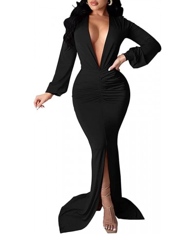 Formal Maxi Dress for Women Sexy Deep V Neck Wrap Side Split Bodycon Cocktail Party Long Floor Length Dress 5419 Black $26.09...