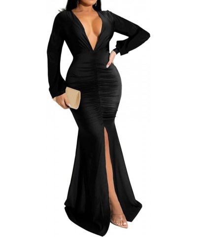 Formal Maxi Dress for Women Sexy Deep V Neck Wrap Side Split Bodycon Cocktail Party Long Floor Length Dress 5419 Black $26.09...