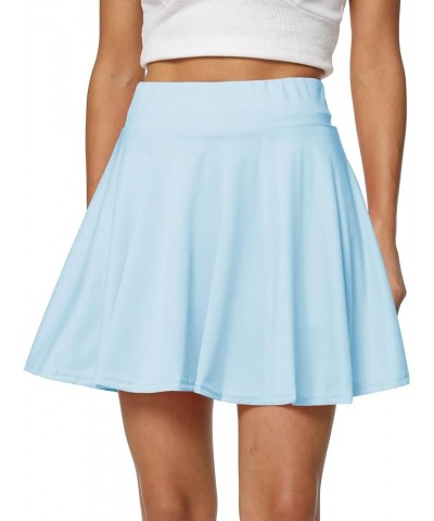 Women's Casual Basic Versatile Flared Pleated Mini Skater Skirt with Shorts Light Blue $12.50 Skirts