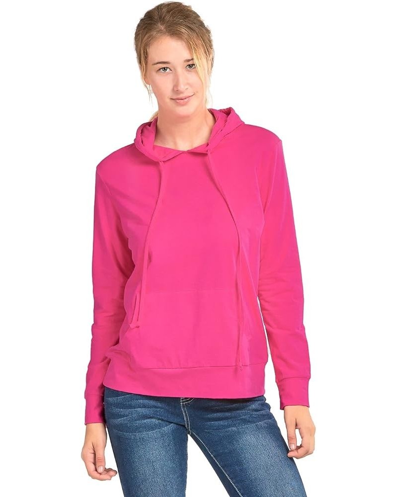 Women's Thin Cotton Pullover Hoodie Sweater Fuchsia - 1 $14.81 Hoodies & Sweatshirts