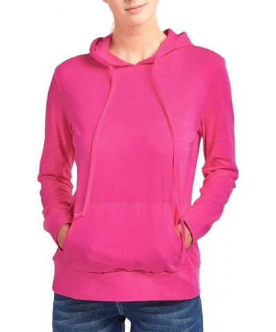 Women's Thin Cotton Pullover Hoodie Sweater Fuchsia - 1 $14.81 Hoodies & Sweatshirts