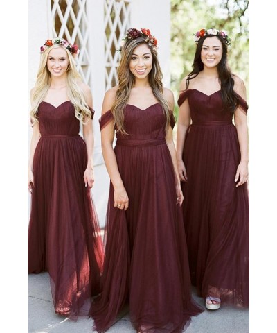 Women's Off The Shoulder Tulle Long Bridesmaid Dresses 2024 Formal Wedding Party Dress Pink $34.50 Dresses