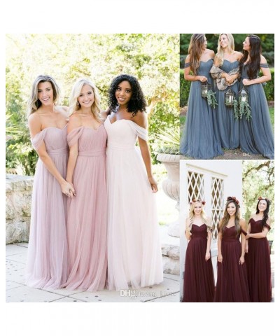 Women's Off The Shoulder Tulle Long Bridesmaid Dresses 2024 Formal Wedding Party Dress Pink $34.50 Dresses