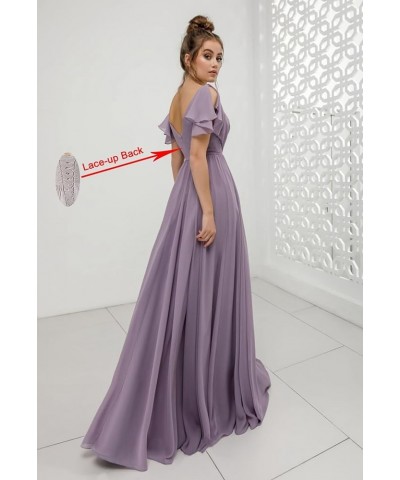 Flutter Sleeve V Neck Bridesmaid Dresses for Wedding Chiffon Long Formal Dress Emerald Green $30.24 Dresses