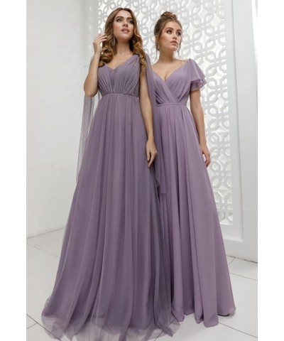 Flutter Sleeve V Neck Bridesmaid Dresses for Wedding Chiffon Long Formal Dress Emerald Green $30.24 Dresses