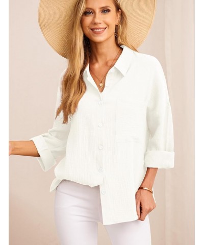 Womens Color Block Button Down Shirts Long Sleeve Oversized Boyfriend Blouses Tops 02white $12.00 Blouses