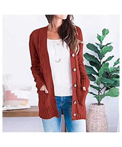 Women's Open Front Cardigan Sweaters Fashion Button Down Cable Knit Chunky Outwear Coats Sweaters Jackets with Pockets A04_re...