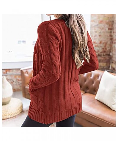 Women's Open Front Cardigan Sweaters Fashion Button Down Cable Knit Chunky Outwear Coats Sweaters Jackets with Pockets A04_re...