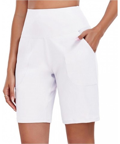 Women's High Waisted Shorts Yoga Workout Bermuda Long Hiking Shorts with Pockets 10 Inches 10" White $11.11 Activewear