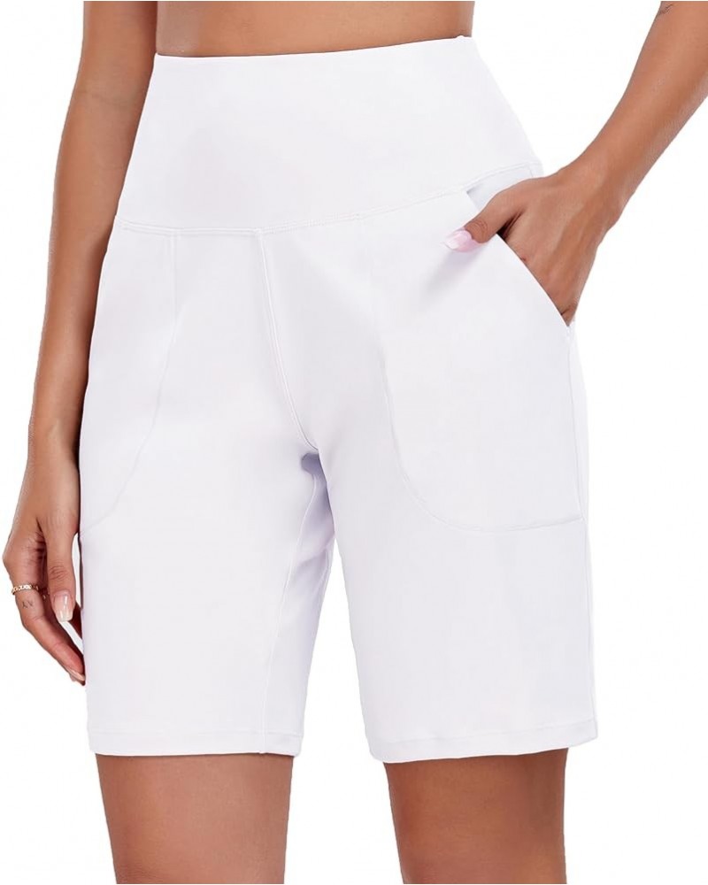 Women's High Waisted Shorts Yoga Workout Bermuda Long Hiking Shorts with Pockets 10 Inches 10" White $11.11 Activewear