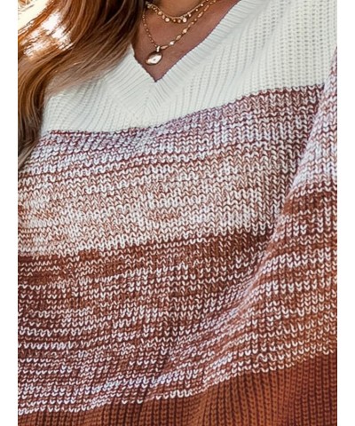 Women Pullover Sweater Striped V-Neck Drop Sleeve Ribbed Knit Jumper Tops White Striped $18.74 Sweaters