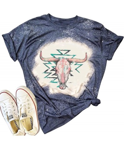 Wild Soul T-Shirt Women Vintage Western Bleached Tee Tops Boho Cow Skull Rodeo Shirt Western Cowgirls Casual Shirt Tops Dark ...