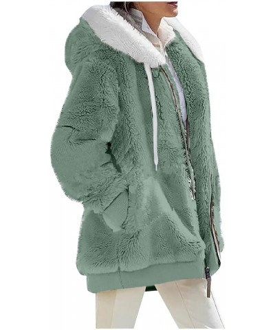 Women's Fleece Jacket Hooded Fleece Jacket Women Trendy Casual Warm Plush Patchwork Zipper Pocket Hooded Loose Coat for Women...