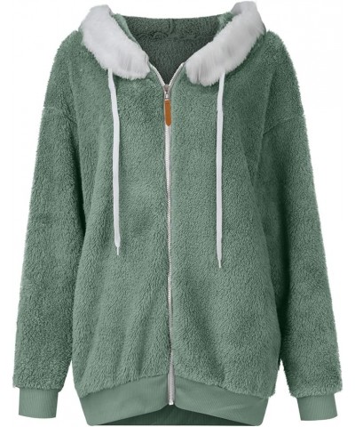 Women's Fleece Jacket Hooded Fleece Jacket Women Trendy Casual Warm Plush Patchwork Zipper Pocket Hooded Loose Coat for Women...